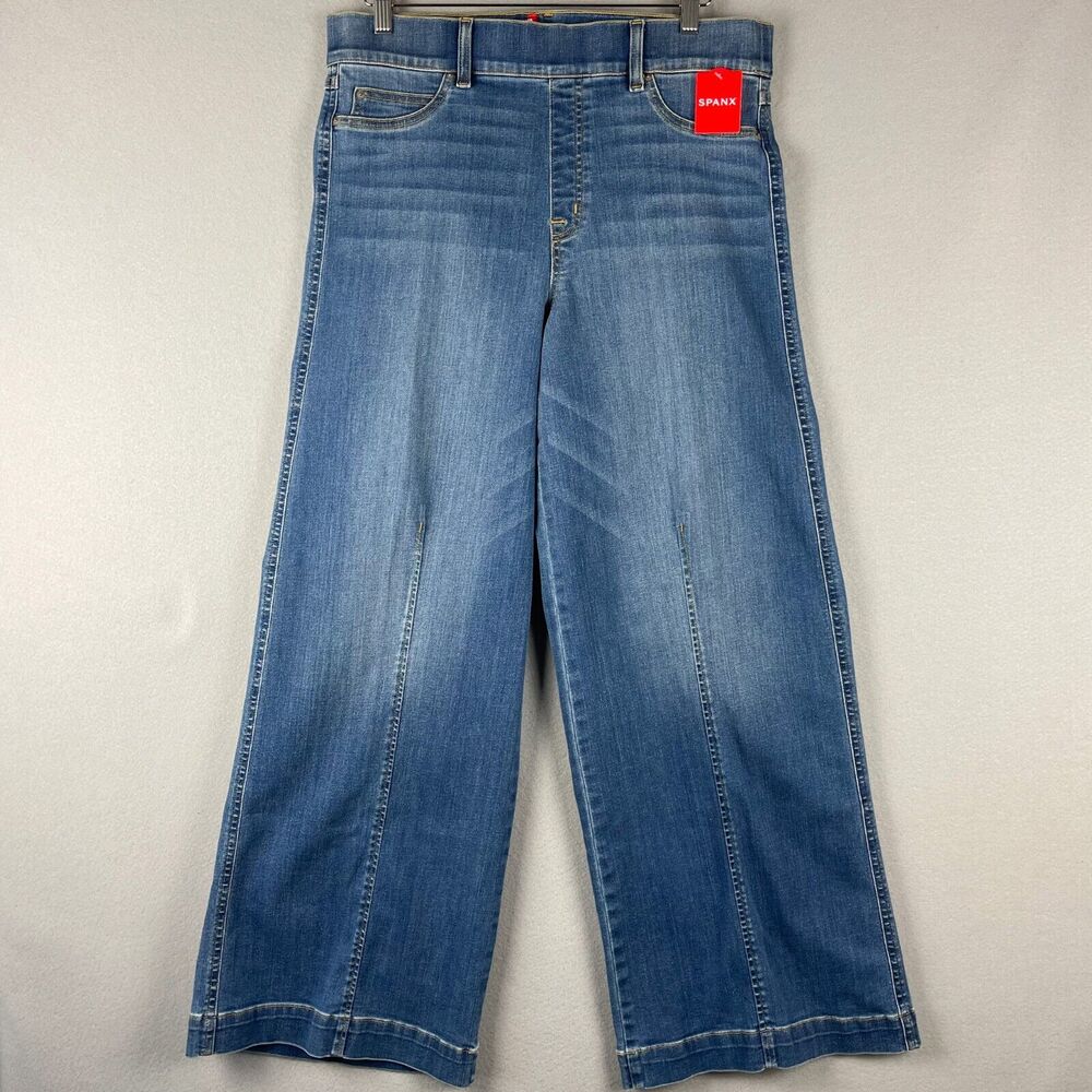 Spanx Womens Seamed Front Wide Leg Jeans XL Blue Vintage Indigo High Rise NWT